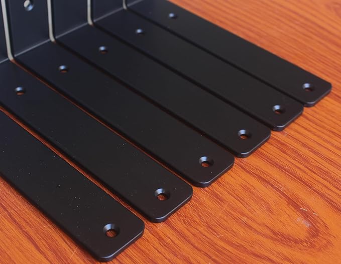 6 Pack - L 6" x H 6" x W1.5, 5mm Thick Black L Shelf Bracket, Iron Shelf Brackets, Metal Shelf Brackets, Floating Shelf, Shelf Supports with Screws