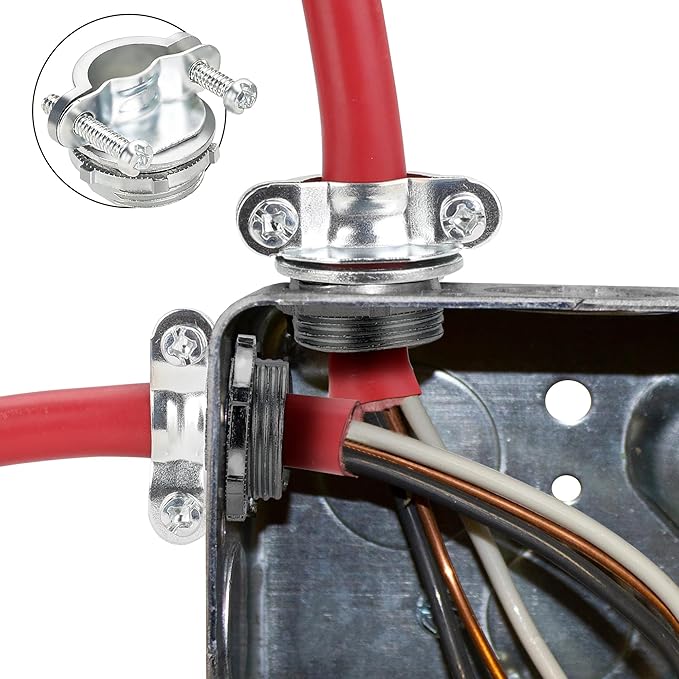 Hromee Cable Connectors, 20PCS 1/2" 3/4" 1” Clamp Type Cable Connectors Assortment for Metallic Conduit Protect Cables