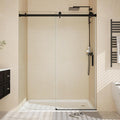 Frameless Sliding Shower Door Enclosure - 44 to 48 Inch Adjustable Width x 76Inch Height, 8mm Coated Tempered Safety Glass with Easy Clean, Square Stainless Steel Rail, Matte Black for Modern Bathroom