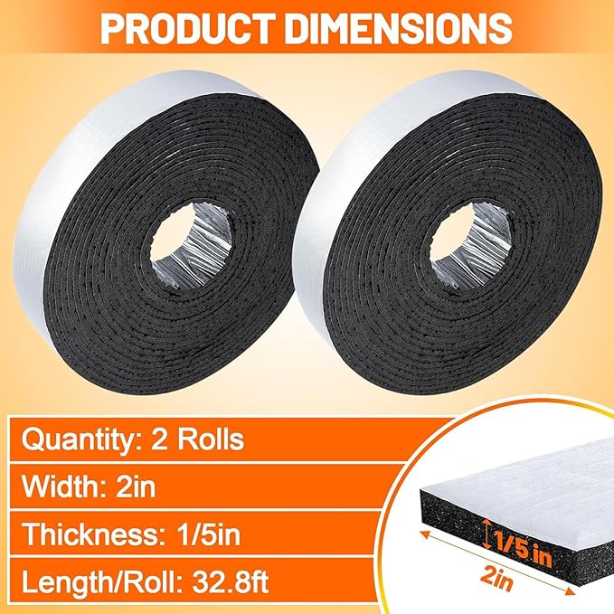 65.6ft Pipe Insulation Tape Wrap - 2pcs x 32.8ft Outdoor Winter Cold Hot Water Pipe Winterizing Self-Adhesive Foam with Aluminum Foil, Heat Preservation Reduce Heat Loss, 2" Wide