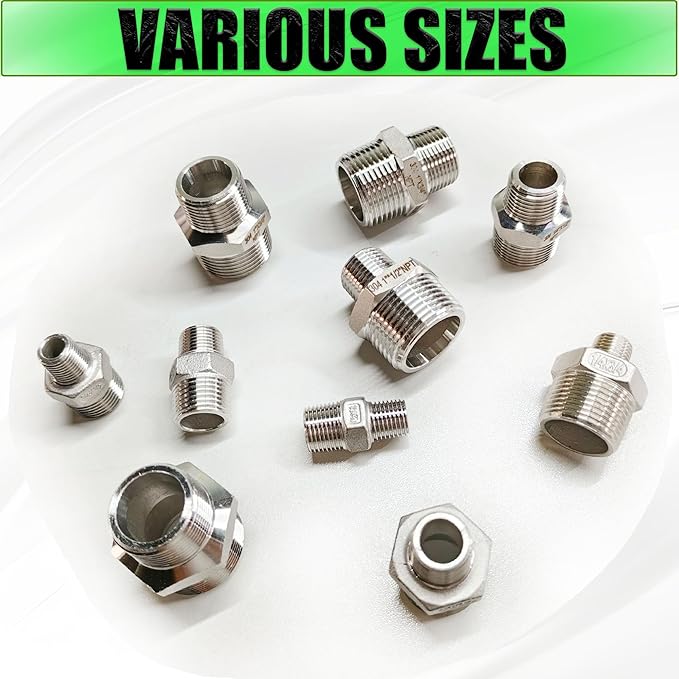 3/8" to 1/4" Male NPT Hex Reducing Nipple Fitting Adapter, 304 Stainless Steel 3/8 Inch to 1/4 Inch MNPT Threaded Pipe Adapter Fittings Reducing Nipples Connector