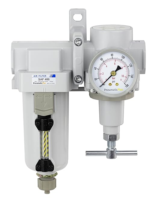 PneumaticPlus SAU420T-N04G-MEP Compressed Air Filter Regulator Combo 1/2" NPT -T-Handle, Manual Drain, Metal Bowl