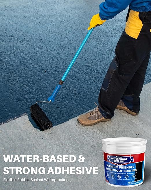 Liquid Water Proof Sealant Coating, 2 Gallon, Roof Leak Repair Coating Black, Water-Based Rubber Waterproof Sealant, Polyurethane Waterproof Coating for Roofs, Foundations, Basements