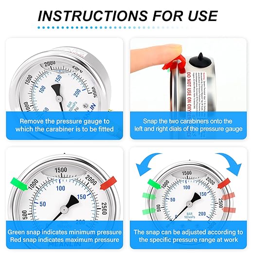 MEANLIN MEASURE 0~3000Psi Liquid Filled Pressure Gauge Stainless Steel 1/4" NPT 2" FACE DIAL for WOG Water Oil Air Lower Mount, with Hex Bushing and 2PCS Snaps