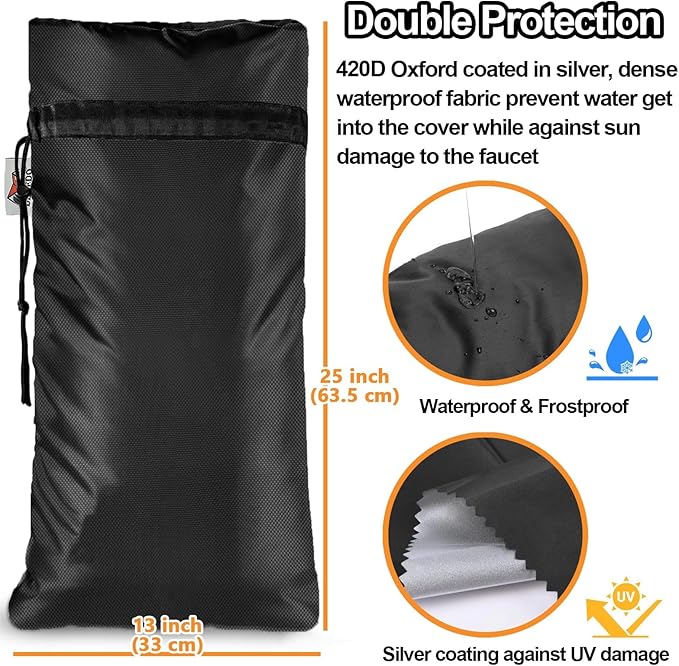 XXL Outdoor Faucet Covers for Winter, 3M Thinsulate Sprinkler Freeze Protector, 25”H x 13”W for Garden Lawn Faucets and Yard Hydrant, Waterproof Insulated Spigot Cover, Reusable Faucet Sock