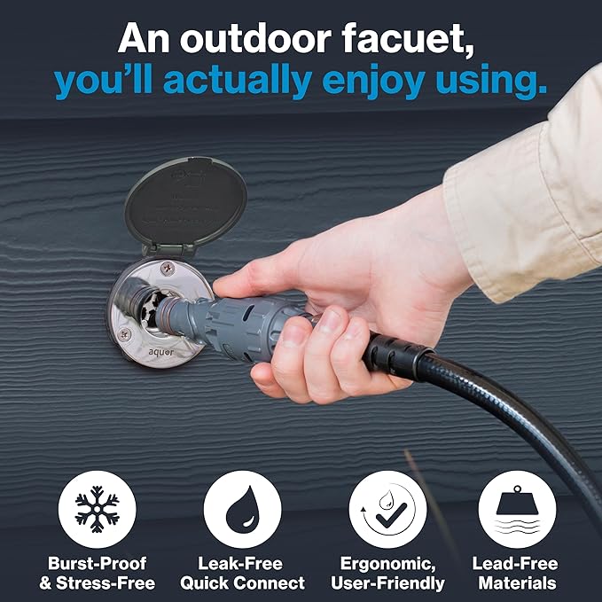 Aquor House Hydrant V1+ Frost Free Outdoor Faucet, Anti Siphon Valve with Quick Connect, Frost Proof Flush Wall Hose Bib, 10 inch Stem, 11-3/4 inch Install Depth, Slate Gray