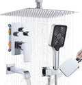 Bathtub Shower Faucet Set with Pressure Balance Valve, 12" Ceiling Mount Shower System with Tub Spout Multi-function Handheld Head Pressure Balancing Push Button Diverter Shower Trim Kit,Chrome