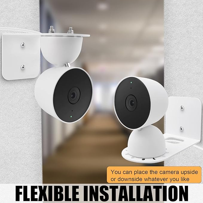 Large Metal Wall Mount Holder fits for Google Nest Indoor 2nd Generation Wired Cam and Ring Cam, Flexible Installation Camera Shelf for Better View Angle Mount on Wall Deck,2 Pack