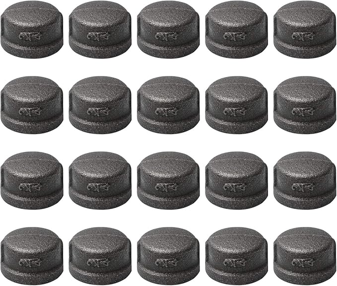 3/4" Pipe Fitting Cap, Home TZH 20 Pack Gray Malleable Iron Cast Pipe Caps for Steam-Punk Vintage Shelf Bracket DIY Plumbing Pipe Decor Furniture (20, 3/4")