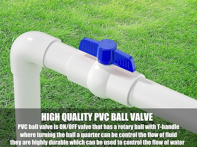 20PCS 1/2" PVC Ball Valve, SCH40 Slip PVC Water Pipe Valve with Easy Turn Blue T-Handle, Shut-Off Ball Valve Socket for Swimming Pool, Sprinkler Lines, Outdoor Plumbing & Irrigation System