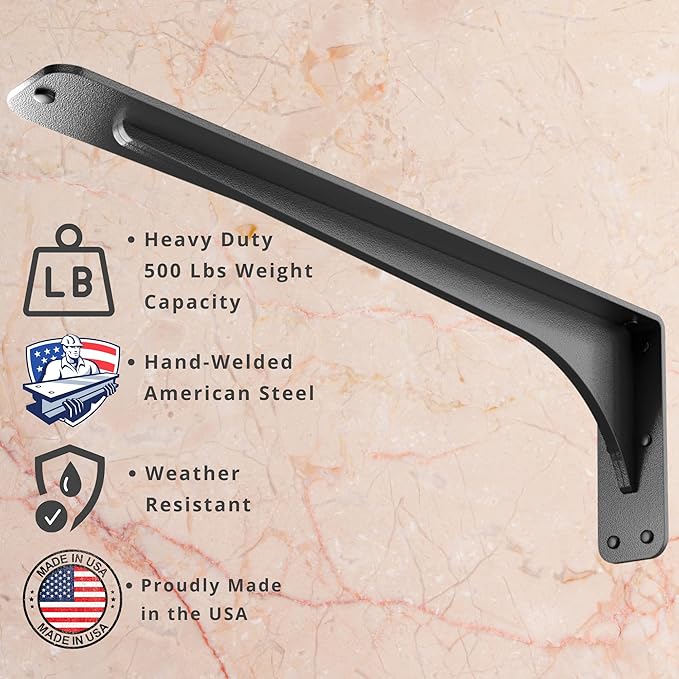 Starby Gladiator Series Solid Heavy Duty Welded 500 Lb Low Profile Granite Countertop Support Shelf Brackets Floating Shelf Discrete Slim 500 LB Capacity (2 Pack) (7" x 19" x 2.5")