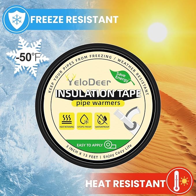 Pipe Insulation Wrap, 3 in X 13 Ft Foam Insulation Tape Self Adhesive Heat Tape for Water Pipes, Outdoor AC Line Pipes Winter Freeze Protection