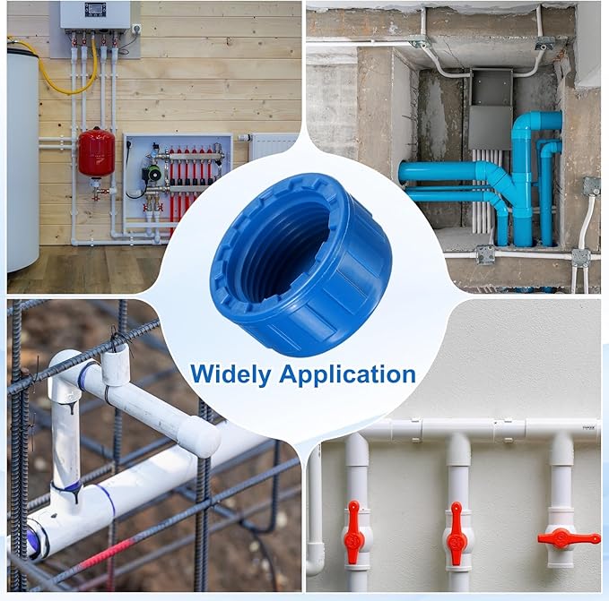 uxcell 5Pcs 3/4 Inch PT Female Thread PVC Pipe Fitting Cap, Cleanout Water Drain End Caps, Pipe Plug Socket Fittings with Gasket for Water Heater Supply Lines, Plumbing, Blue