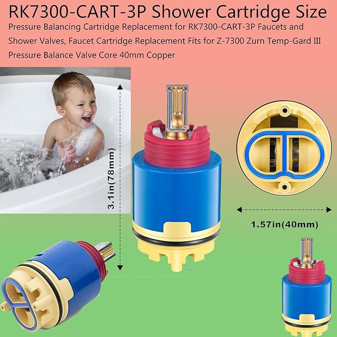 HAIN-YO Pressure Balancing Cartridge Replacement for RK7300-CART-3P, Faucet Cartridge Replacement Compatible with Z-7300 Zurn Temp-Gard III Faucets and Shower Valves,Sturdy Core Copper (JH02BJ)