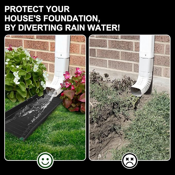 4 Pack Gutter Downspout Extensions,Rain Gutter Downspout Splash Block,Downspout Diverter,Down Spout Drain Extension,Gutter Splash Prevention Device for Cement Floor Lawn Ground (Black)
