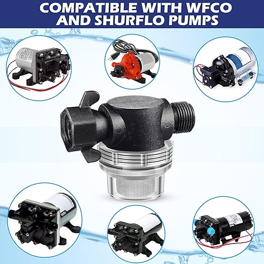 Dreyoo Water Pump Strainer Filter, Compatible with Shurflo Swivel Nut 255-315, 1/2 Inch Fitting with 50 Mesh Stainless Steel Screen and 6.6 FT Tape