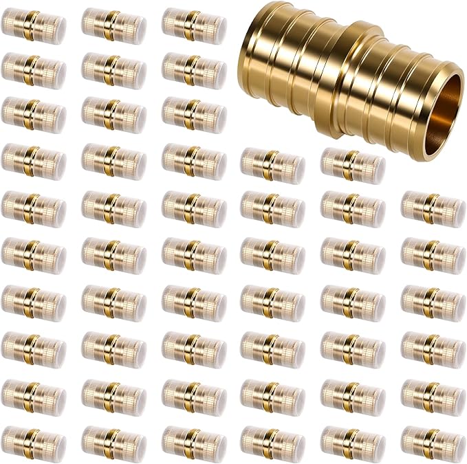 PEX Fittings 3/4 Inch, 50PCS Coupling Lead-Free Brass Connectors for PEX B Pipe, NSF UPC Certified, ASTM F1807, Compatible with Crimp/Clamp Rings (Hot/Cold Water, Hydronic Heating)