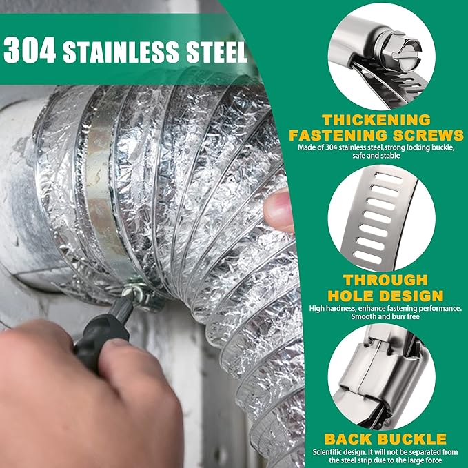 10 Pack 4 inch Hose Clamp,Stainless Steel Large Hose Clamps Adjustable from 3-3/4"-4-5/16"/95-110mm,Metal Worm Drive Gear Duct Clamp for Air Ducting,Dryer Vent Hose,Fuel Line,Plumbing,Automotive