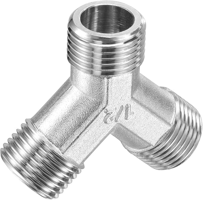 uxcell Pipe Fitting G1/2 Male Thread Y Shape 3 Way Wye Hose Connector Adapter, Nickel-Plated Copper