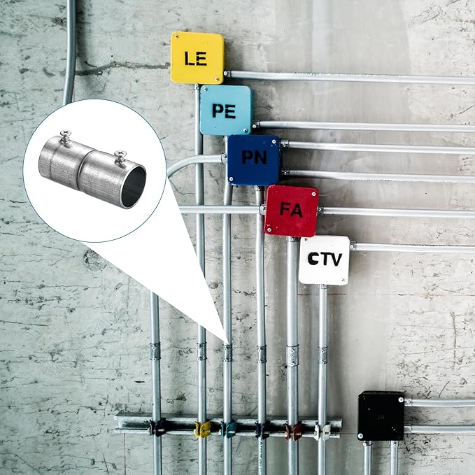 uxcell EMT Coupling, 25mm(1 inch) EMT Set Screw Coupling Conduit Fittings 63mm Length Electrical Conduit Pipe Connector 1.3mm Wall Thick, 10 Pack