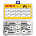 250PCS Flat Washers Assortment Kit, 304 Stainless Steel Fender Washers, 15 Sizes (M3 M4 M5 M6 M8 M10 M12) Metric Metal Washers for Screws and Bolts, Automotive Industrial Home Use