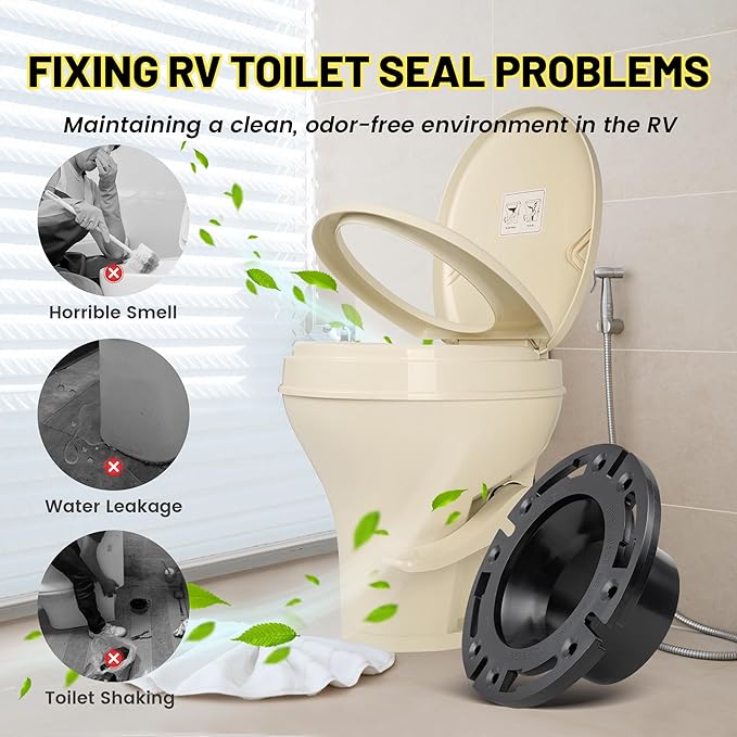 Oyviny RV Toilet Seal and 3" Floor Flange Kit Fits for Dometic 300 310 320 Series RV Toilets, 3 in 1 Combo Replaces 385345892 Socket Flange and 385311652 Gasket & 385311658 RV Toilet Flush Ball Seal