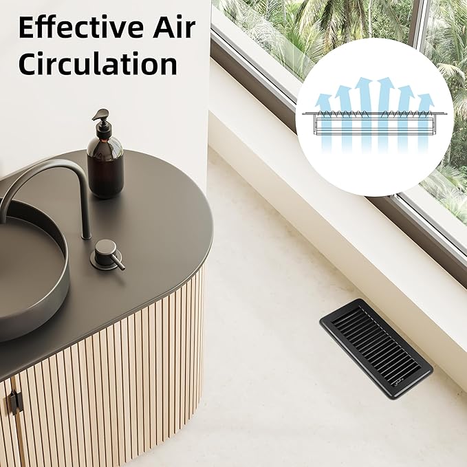 4 x 10 Floor Register, Black Floor Vent Covers for Home Floor, Adjustable Air Vent Covers Home Sidewall Vent Office or Ceiling Vent - Heavy Duty Steel Walkable Floor Vents - 3 Pack