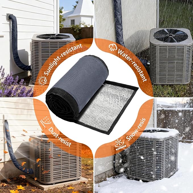 3 Layers HVAC Copper Pipe Insulation Cover,72"x10.2" Weatherproof 600D Oxford AC Pipe for Outside,Grey Flexible Copper Line Insulation Sleeve for Central Air Conditioning Mini Splits