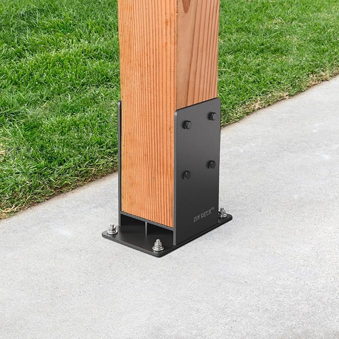 6x6 Post Base (Internal Size 5.6" x 5.6 ") Heavy Duty Stainless Steel Powder-Coated Post Anchor with Air Flow Channel Fence Post Anchor Base for Deck Railing, Pergolas, Fence Pillar, 2Pack