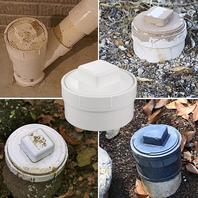 4 Inch PVC DWV Female Sewer Cleanout Cap Adapter with Plug Fitting,for Schedule 40 PVC Drainage Piping System White (4 Inch)