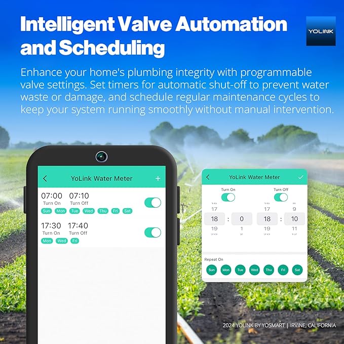 YoLink FlowSmart All-in-One Smart Water Management System: 3/4" Ultrasonic Water Meter with Automated Valve Control, Real-Time Leak Detection, App-Enabled, 10-Year Battery Life, Include YoLink Hub