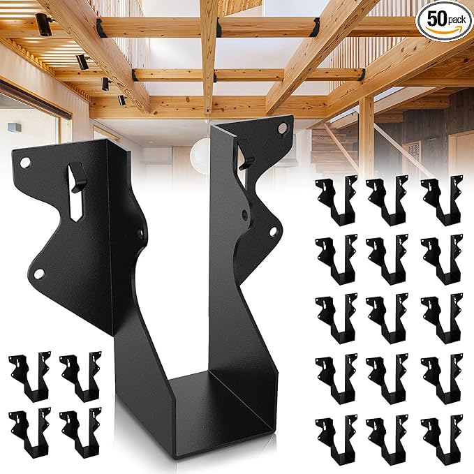 20Pcs Black 2x4 Joist Hangers for Wood,18 Gauge Metal Face Mount Joist Hanger,Lu24 Joist Hangers Powder Coating,Hurricane Ties for Rafter,Rafter Brackets 2x4 for Deck,Floor,Roof Overhang,Ceiling Joist
