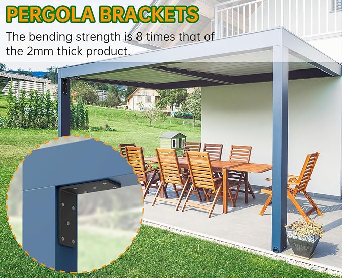 5x5x2.5“ Heavy Duty Angle Bracket， (8PCS) L Bracket for Shelves Fence Pergola Post Wood，90 Degree Corner Brace for Floating Shelf Countertop Support