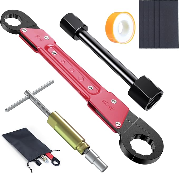 Preciva 9PCS Angle Stop Wrench Kit,2-in-1 Faucet Wrench & Compression Sleeve Puller with 5 Sandpapers &1 Storage Bag Plumbing Tool Set for Removing and Installing Angle Valves DIY & Experts