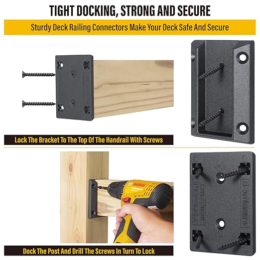 4pcs ADC-12 Aluminum Deck Railing Bracket, Deck Railing Connectors for 2"x4" (Actually 1.5"x3.5") Wooden Deck Railing Post to Handrail Connection (Black)