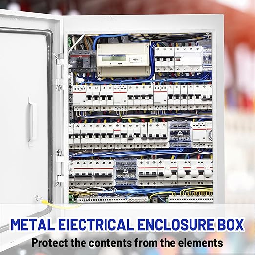 Outdoor Electrical Box 16 x 12 x 6''D NEMA 4X Enclosure Steel Box, Waterproof & Dustproof Outdoor/Indoor Lockable Electrical Junction Box, with Mounting Plate