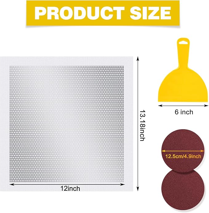 12 X 12 Inch Drywall Repair Kit - Heavy Duty Self-Adhesive Mesh Drywall Repair Patch for Large Holes in Wall and Ceiling, Wall Patch Repair Kit with Scraper and Sandpaper - Dry Wall Patch Kits