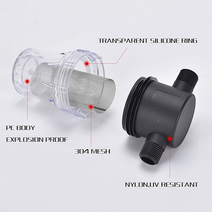 Water Filter, 1/2''Twist-On Pipe Strainer, Nylon PA66 cover, PC bowl, 304 Stainless Screen (1/2'' 80 Mesh Male water filter)