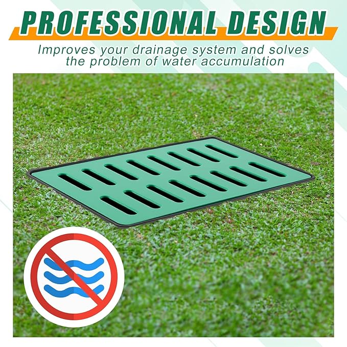 Catch Basin with Grate 14 x 22 x 24 Inch Square Large Catch Basin for Drainage with Debris Basket French Drain Without Reserved Hole for Yard, Downspout, Lawn, Municipal Pipeline, Green, Black