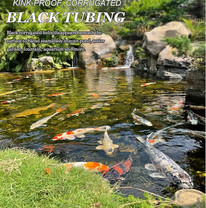 Pond Tubing 2” × 10ft- Black Corrugated Flexible PVC Hose, Kinkproof & Strong for Garden Ponds, Waterfall Sump Pump Pond Hose