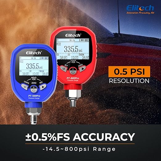 Elitech PT-500/800pro Digital Manifold Gauge with APP Control, Auto Superheat/Subcool Calculation, Compatible with 140 Refrigerants, for HVAC AC Refrigeration Maintenance