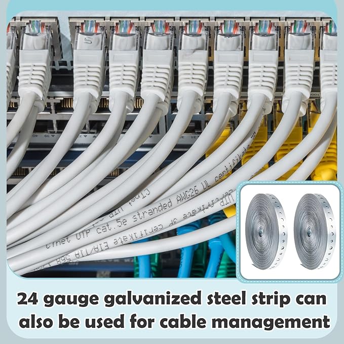 Gisafai 2 Rolls Galvanized Metal Pipe Strap 3/4 Inch x 100ft 24 Gauge Bendable Plumbers Pipe Hanger Strapping with Holes for Supports Flexible Trimming