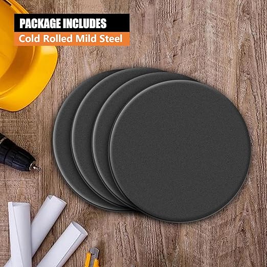 1/4 Round Steel Plate Base 3 inch Diameter, A36 Steel Plates Sheet Hot Rolled Weldable Circle (4 Pack)