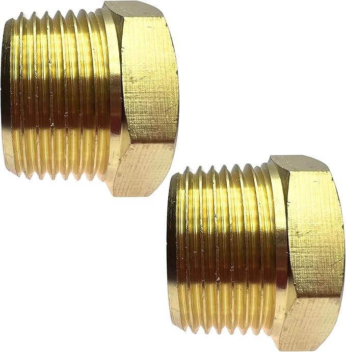 2pcs 3/4" NPT Male x 1/2" NPT Female Brass Reducer Hex Bushing Threaded Fitting Adapter by CX WONDERLAND