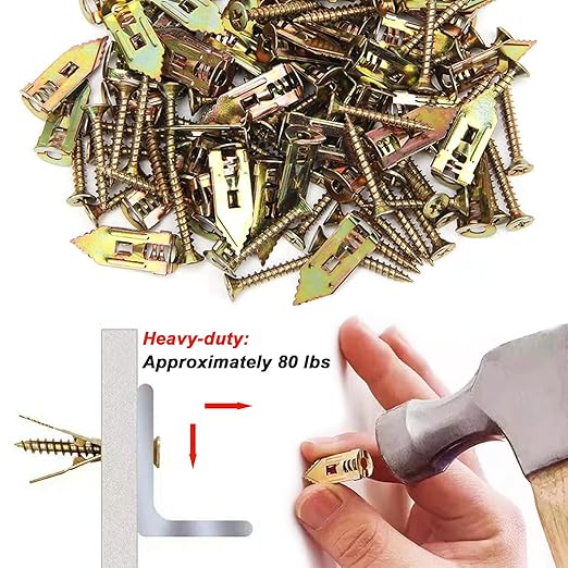 180 PCS Self Drilling Drywall Anchors with Screws Kit, No Drill Needed, 90 Sheetrock Anchors (0.47X1.18inch) and 90 Screws, Heavy-Duty Metal Wall Anchors for Drywall/Decorative Plates/Asbestos Board