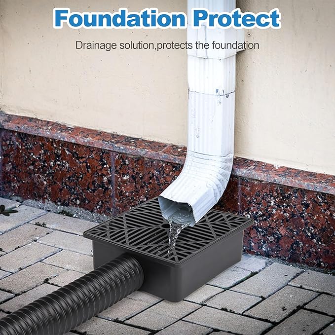 YAMIAOMAO Catch Basin Gutter Downspout Extensions with 2.5" IN Flexible Pipe, 5Ft Black Drainage Pipes, Gutter Catch Basin Suitable for Outdoors, Yard and Soil Protection, Pipe can Extend