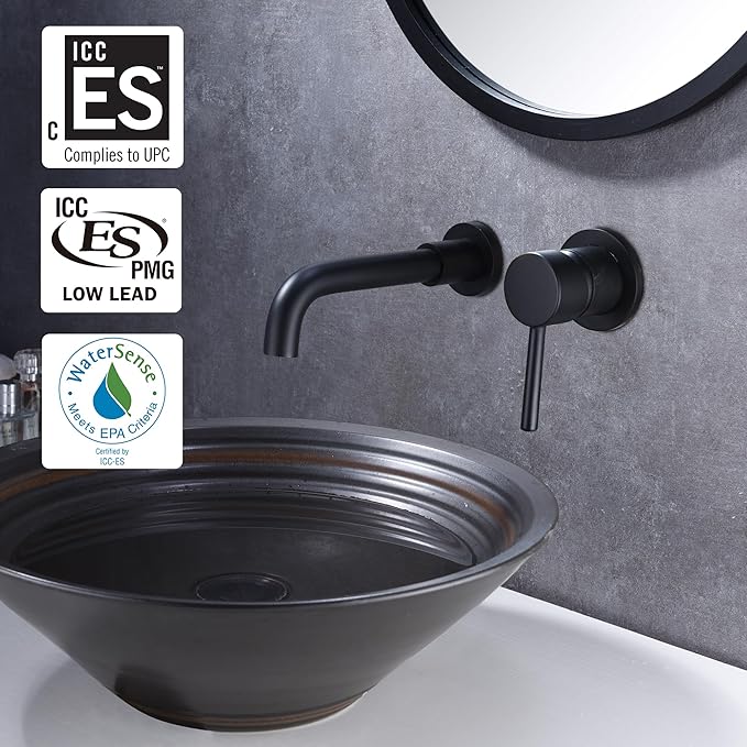 Wall Mount Bathroom Faucets Matte Black, Rough-in Valve Included