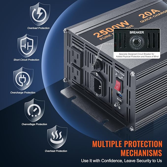 VEVOR 2500W Sump Pump Battery Backup with LCD, Automatically Shifts to Inverter Power Ensuring Uninterrupted Operation, Essential for Emergencies & Power Failures