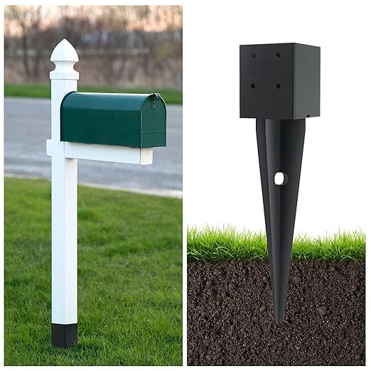 4 Pcs 4x4 Fence Post Anchor Ground Spike16(Inner Size 3.6"x3.6") Black Powder Coated–Mailbox Post Anchors, for Deck,Fence,Railing,Mailbox..