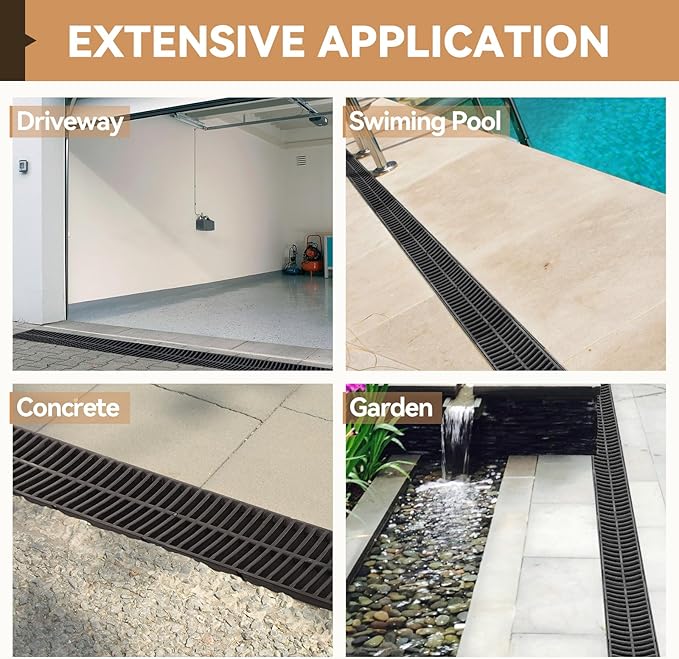 5 Pack Trench Drain System, Channel Drain with Plastic Grate, Driveway Drainage Channel Systems,Channel Drain Pipe Outdoor Trench Drainage System,5.9X7.5X39 Inch